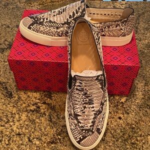Tory Burch Black and Cream Snake Print Sneakers